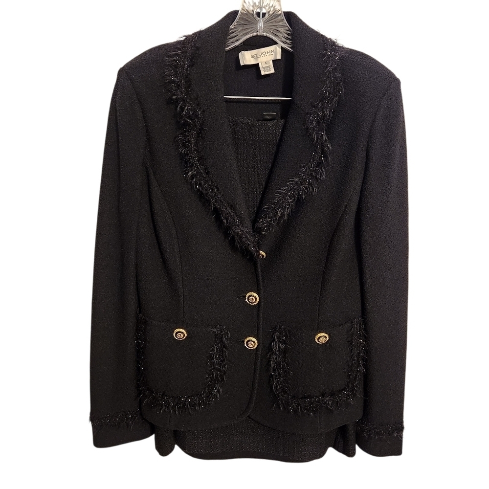 St. John Collection | Women's Black Two-Piece Santana Knit Skirt Suit (Size 8)